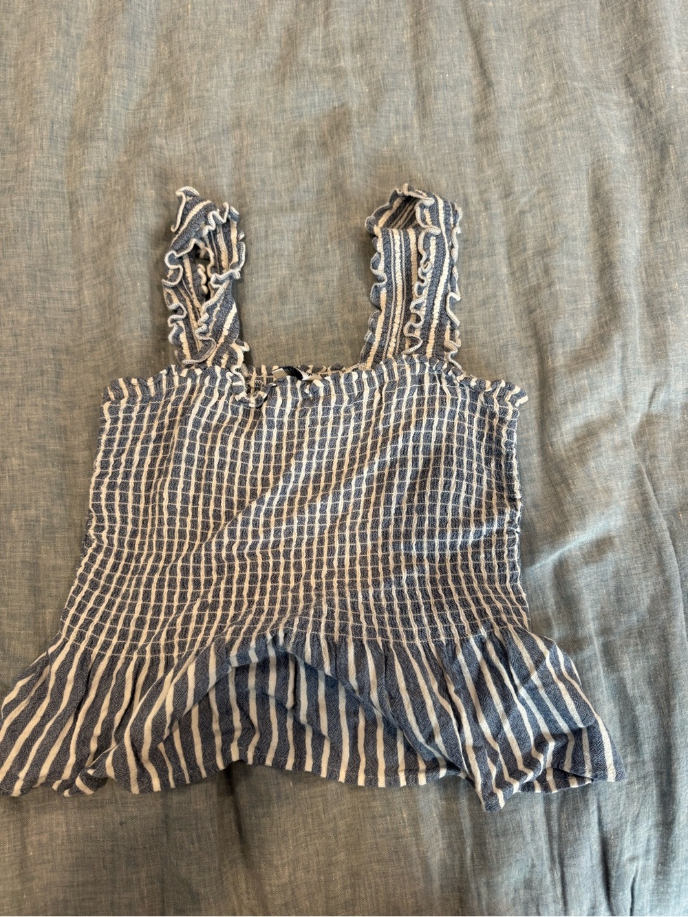 Hollister Blue & White Smocked Ruffle Strap Camisole